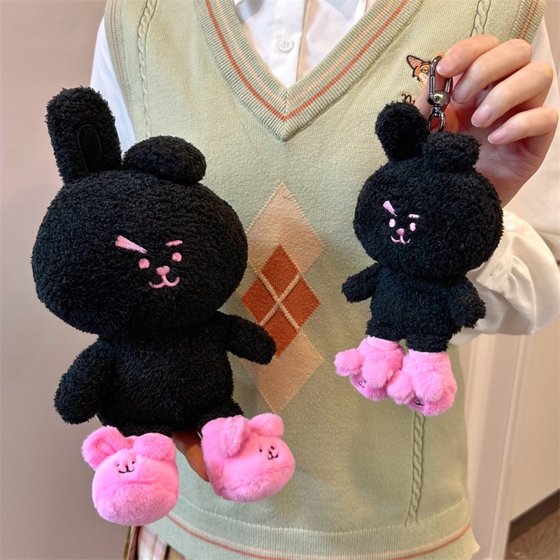 Mainan Plush Kelinci Hitam Dan Pink Menggemaskan Dengan Isian Katun Pp 29cm