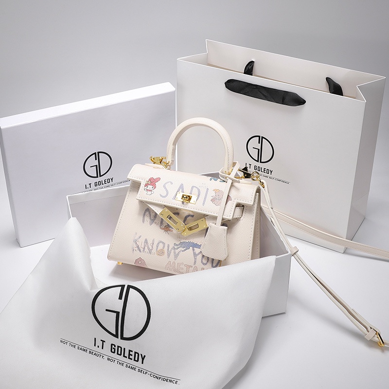 Sling Bag Hong Kong ITGDLEDY Kulit asli generasi kedua Graffiti Kelly Bag Versatile Mini Small Bag H