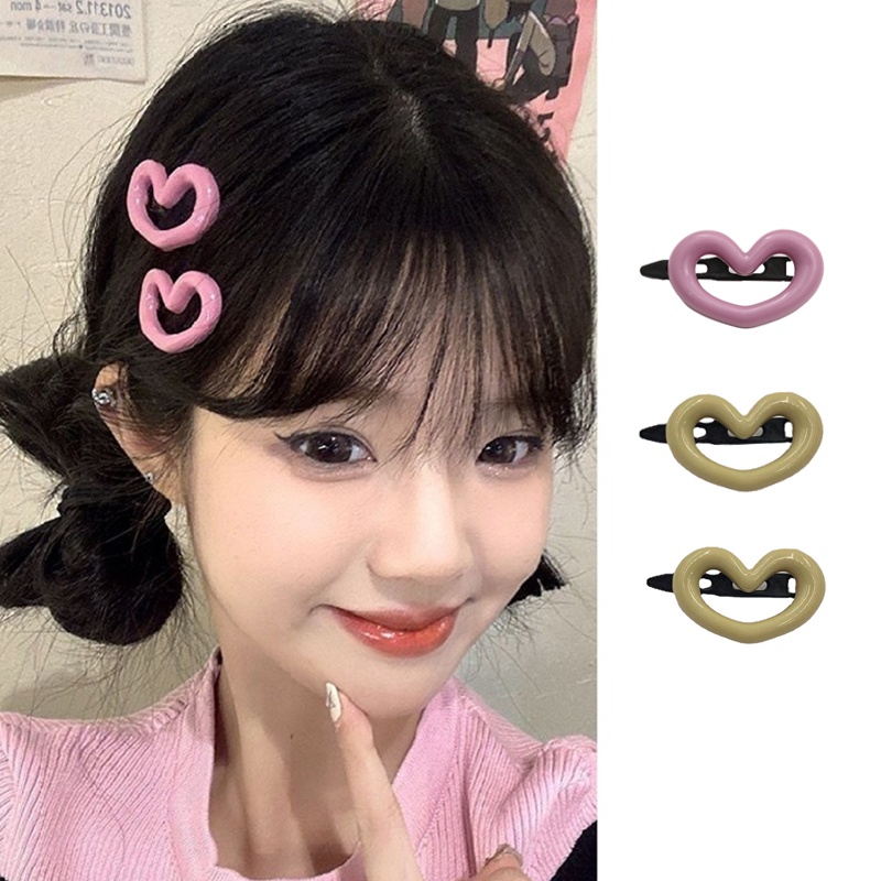 Set 2jepit Rambut Bentuk Hati Warna Pink Lucu Untuk Wanita Perempuan