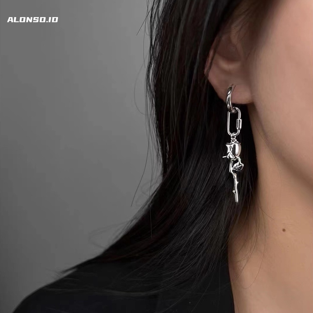 Aksesoris Anting Mawar Fashion Asimetris Gelap