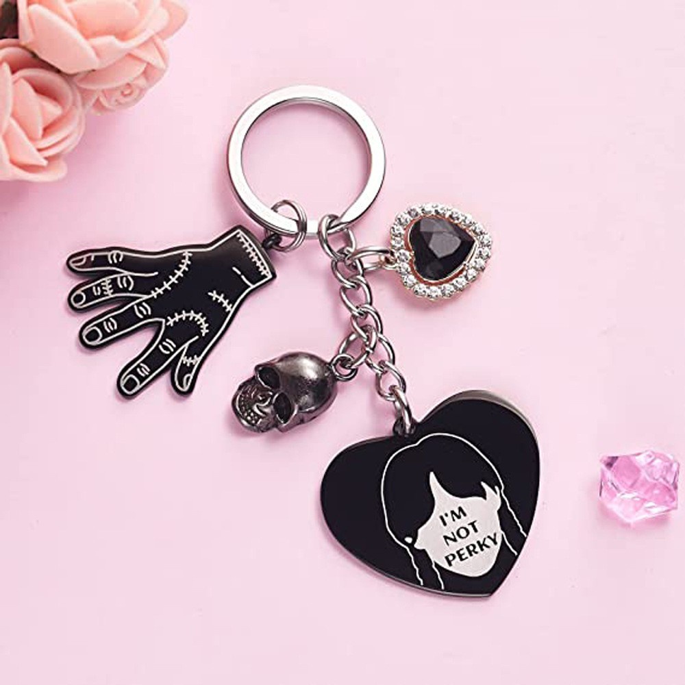 The Addams Family Wednesday Fan Keychain Gantungan Kunci Liontin Hitam Zinc Alloy