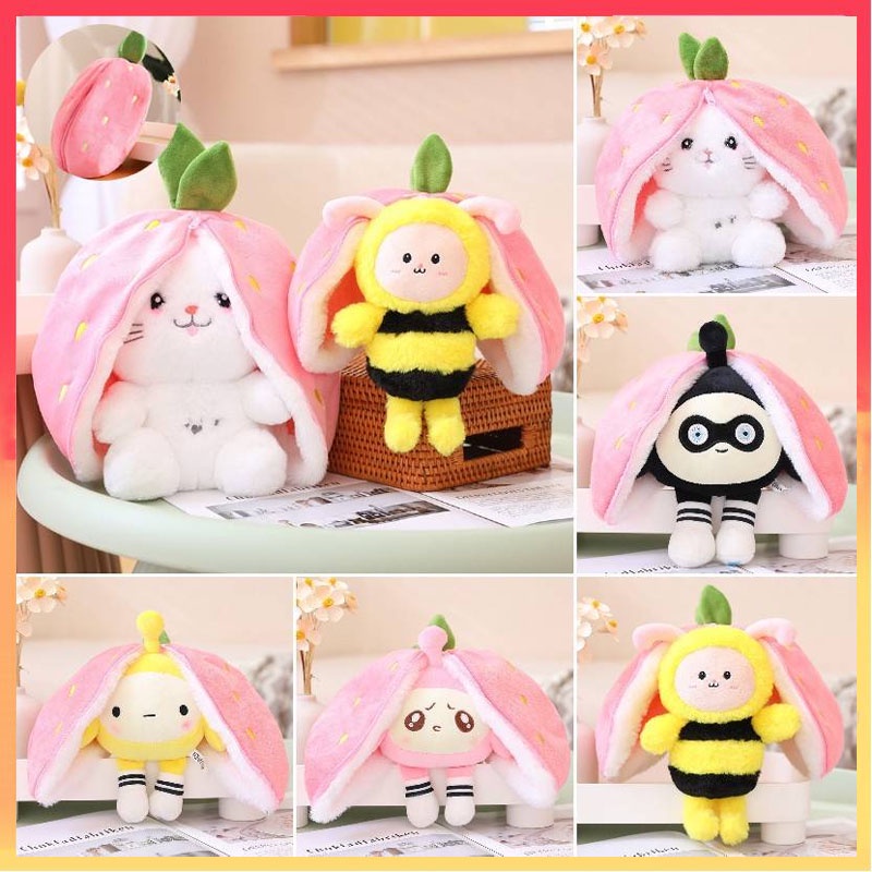 30cm Strawberry Bee Bunny Transform Mainan Mewah Hide and Seek Boneka Boneka Hadiah20/30cm