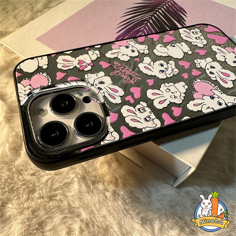 Ins Korea Little White Rabbit Glossy IPhone Case Kompatibel Untuk Iphone14 13 12 11 Pro Max X Xr Xs Max 8 7 6 6s Plus SE 2020 Hitam Shockproof Pembuangan Panas Silikon Soft Case