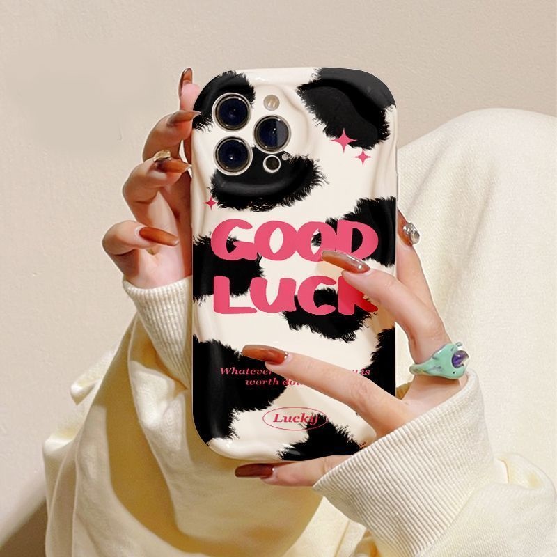 IPHONE Casing Ponsel Desain Pola Sapi Putih Susu Cream Border Kompatibel Dengan Iphone12 13 14 11 Pro Max X Xs Max Xr Plkj