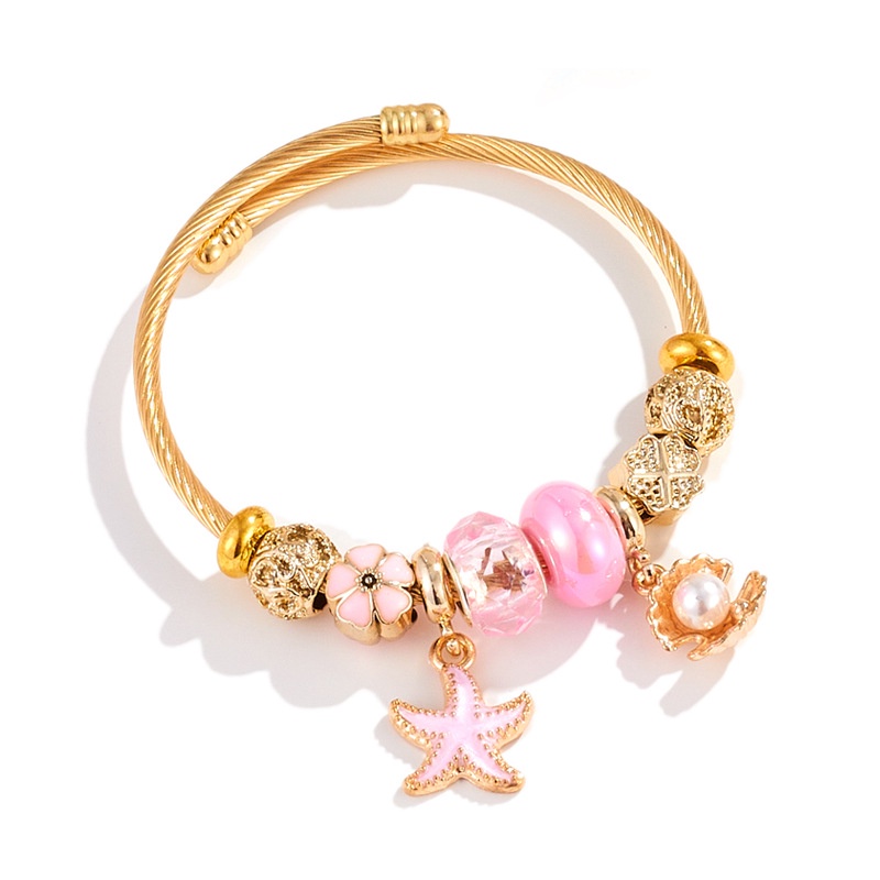 Xiaoboacc Gelang Emas Anti Karat Untuk Wanita Fashion Bintang Laut Open Beads Bangles