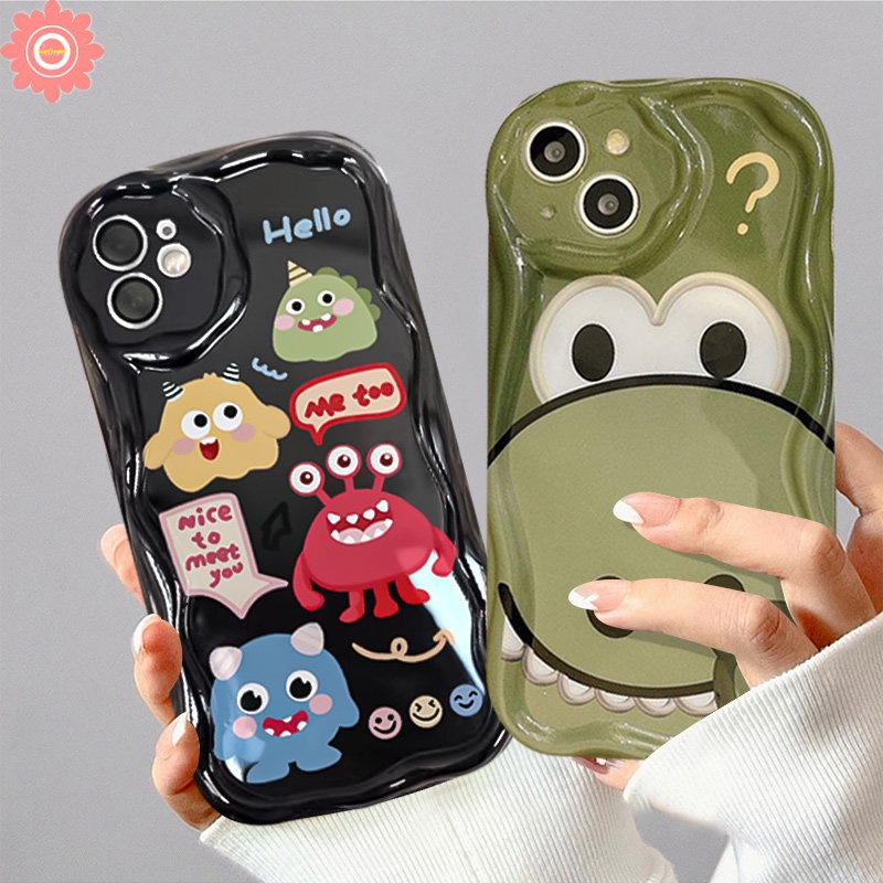 Casing Dinosaurus Kecil Yang Lucu Untuk Redmi 10c10 9A 9 9T A2 10A 9C NFC A1 Redmi Note12 11 8 9 10 11s 10S 10Pro Max POCO M3 Kartun Monster Kecil 3D Wavy Curved Edge Glossy Soft Cover