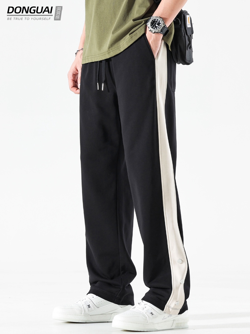 CELANA PANJANG COWO Celana payudara terbuka untuk kaki lebar musim panas laki-laki melepaskan celana