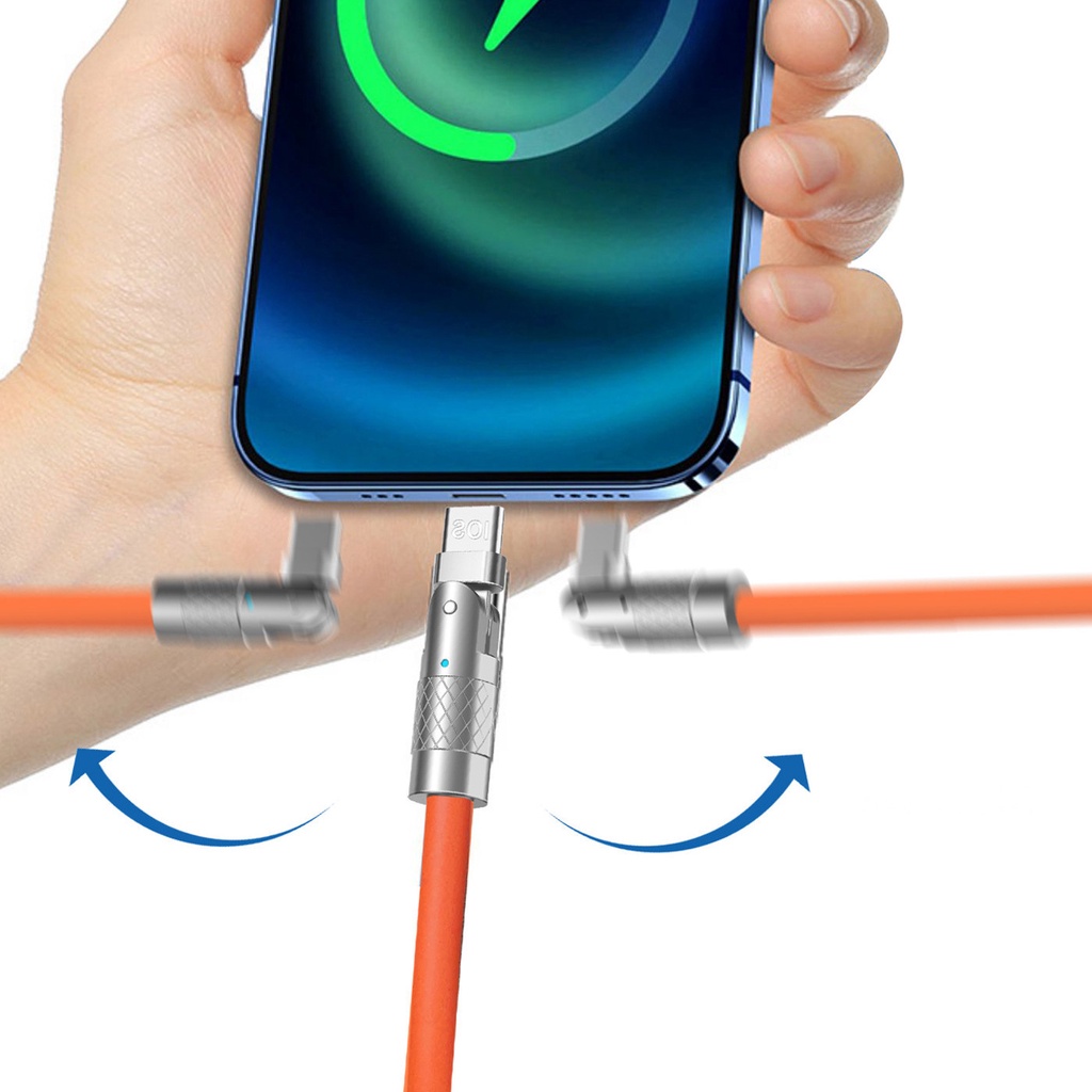 120w 6A 1.2M Kabel Data Zinc Alloy Elbow Fast Charging Kabel Data Rotasi 180derajat Kabel Data Pengisian Cepat Kabel Data Antarmuka Android