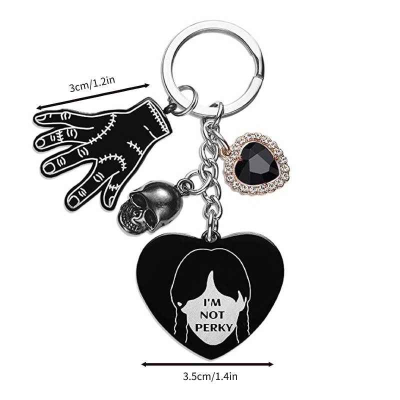 The Addams Family Wednesday Fan Keychain Gantungan Kunci Liontin Hitam Zinc Alloy