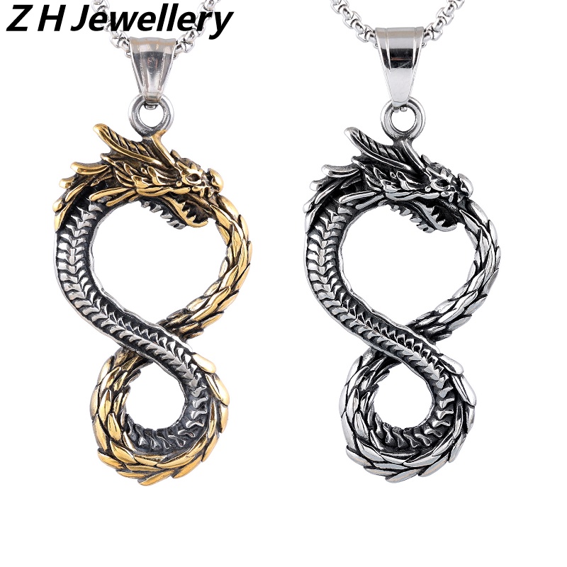 Zh Perhiasan Fashion Pria Retro Hip Hop Naga Clan Dominan 8-garis Liontin Kalung Pesta Punk Aksesoris Gif