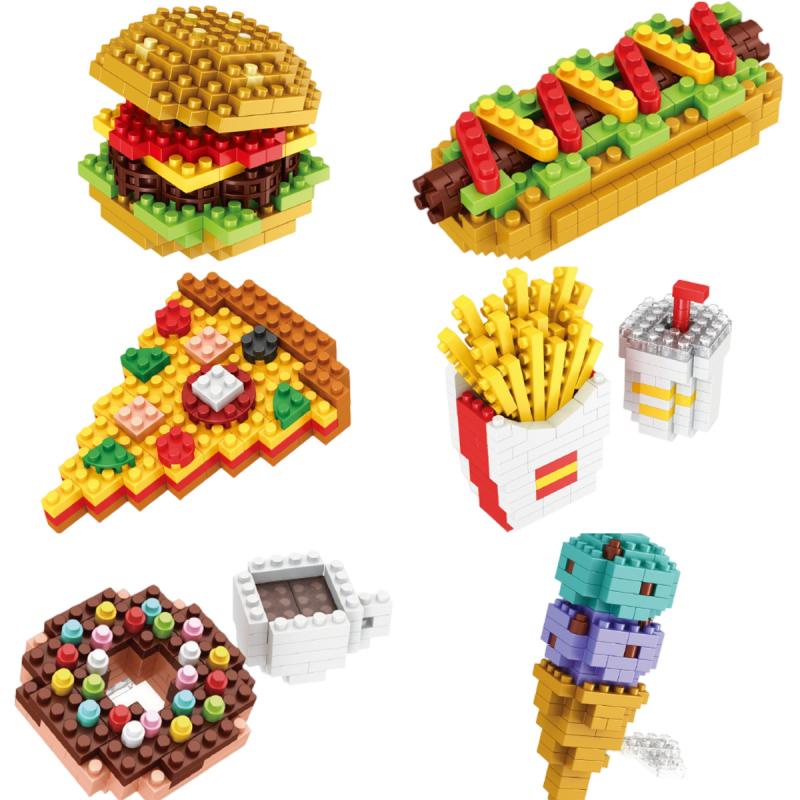 Fries burger Fast Food building block DIY Puzzle Mainan Perakitan Pendidikan