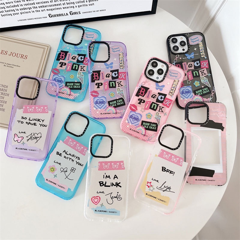 IPHONE Korea Blackpink Casing Ponsel Label Tanda Tangan Pribadi Untuk Iphone14 13 12 11 Pro Max XR X/XS Max Plus Tahan Jatuh Blackpink