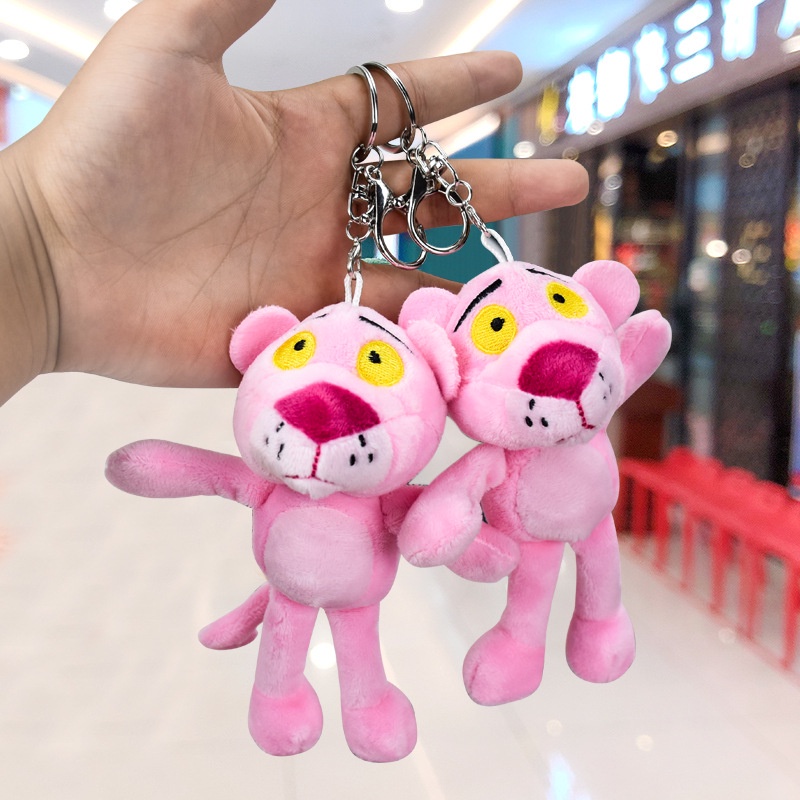 Gantungan Kunci Mobil Mewah Pink Panther, Pesona Lucu Dengan Bulu Berbulu Pendek, Hiasan Ransel Leopard Mischievous