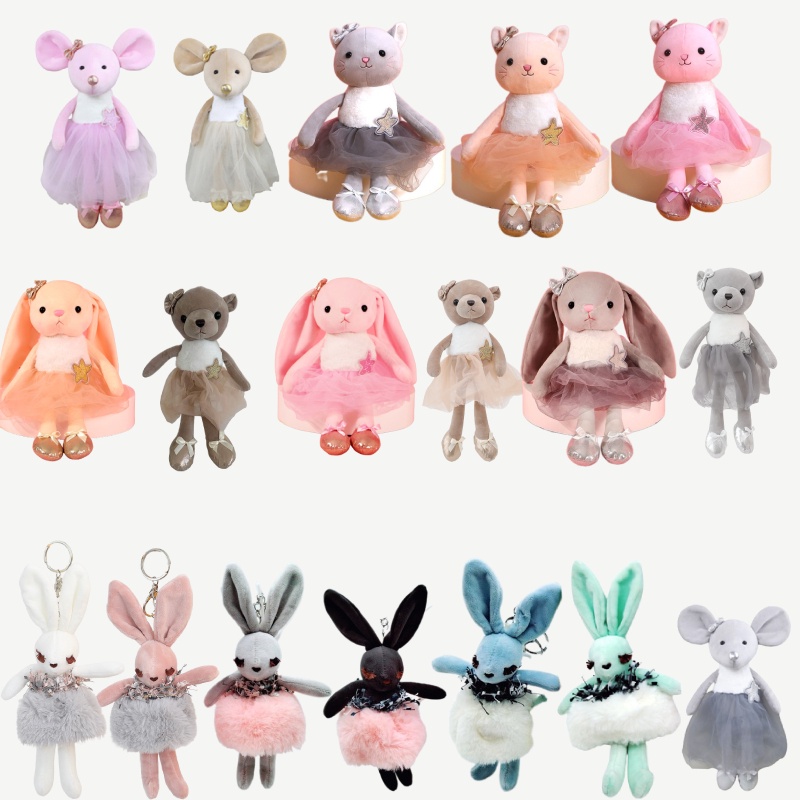 Balet Bunny Boneka Lucu Mainan Mewah Untuk Anak Perempuan Lembut Dan Cuddly Abu-Abu, Kulit, Pink, Kelinci Putih Dan