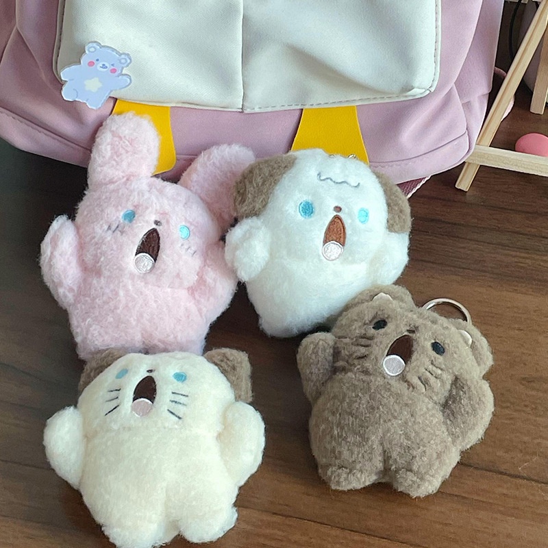 Lucu Screaming Puppy Plush Keychain Kartun Boneka Liontin Korea Ins Style