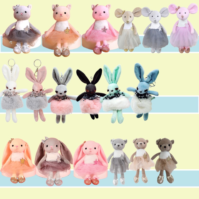 Balet Bunny Boneka Lucu Mainan Mewah Untuk Anak Perempuan Lembut Dan Cuddly Abu-Abu, Kulit, Pink, Kelinci Putih Dan