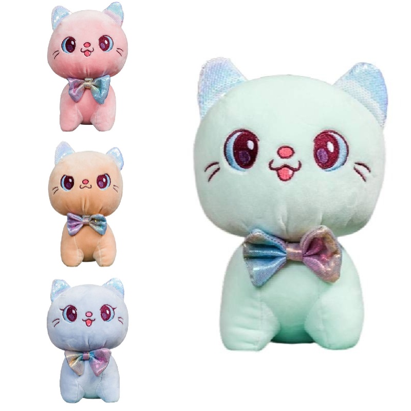 Boneka Kucing Plush Lucu Dan Kreatif, Cocok Untuk Gifting, Dibuat Dengan Bulu Pendek Dan Isian Katun Pp, Tersedia Banyak Warna Tinggi 23cm