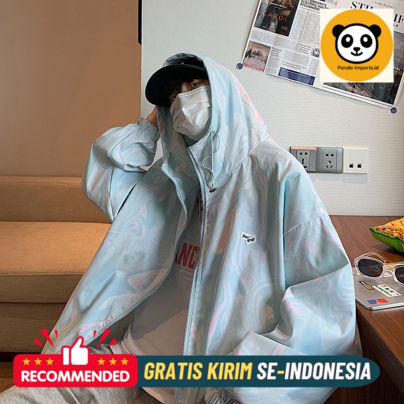 Jaket Pria Premium Gaya Harajuku bf pakaian layar matahari, pakaian gradien dasi laki-laki, jaket pe