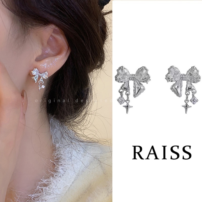 Fashion Perak Disepuh Anting Dasi Kupu-Kupu Bintang Kristal Anting Untuk Wanita Manis Kecantikan Perhiasan Aksesoris