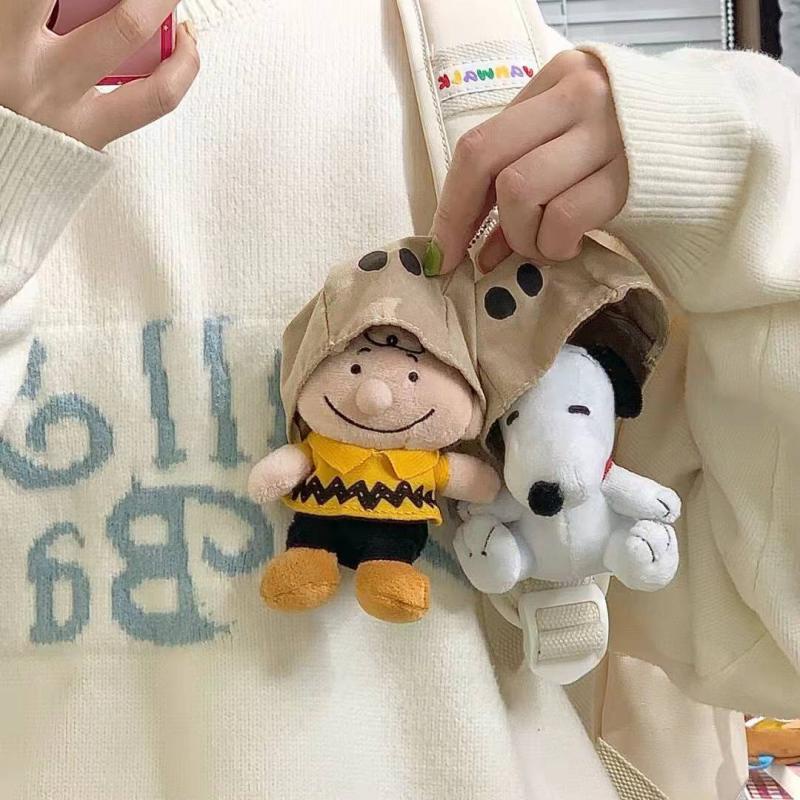 10 cm Snoopy Charlie Brown Mewah Gantungan Kunci Penutup Wajah Dekorasi Kacang Mainan Hadiah