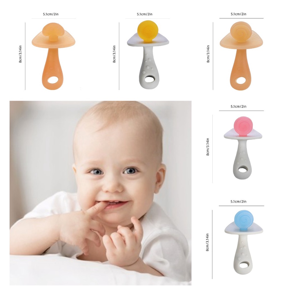 Permen Teether Jamur Stereoskopik Silika Gel Penggiling Gigi Mainan Bayi 8cm