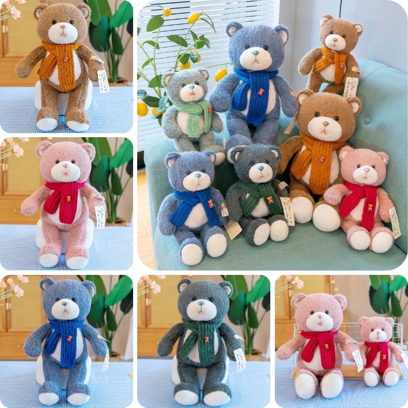 Fluffy Malt Bear Stuffed Animal Dengan Syal Hadiah Ideal Untuk Anak Perempuan Dan Anak