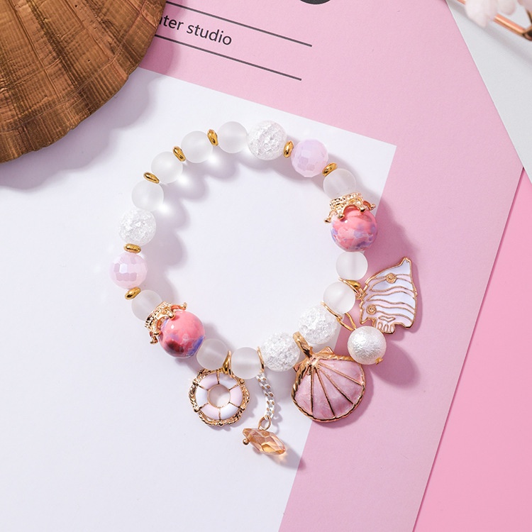 Xiaoboacc Gelang Manik-Manik Kristal Warna-Warni Shell Gaya Laut Fashion Wanita