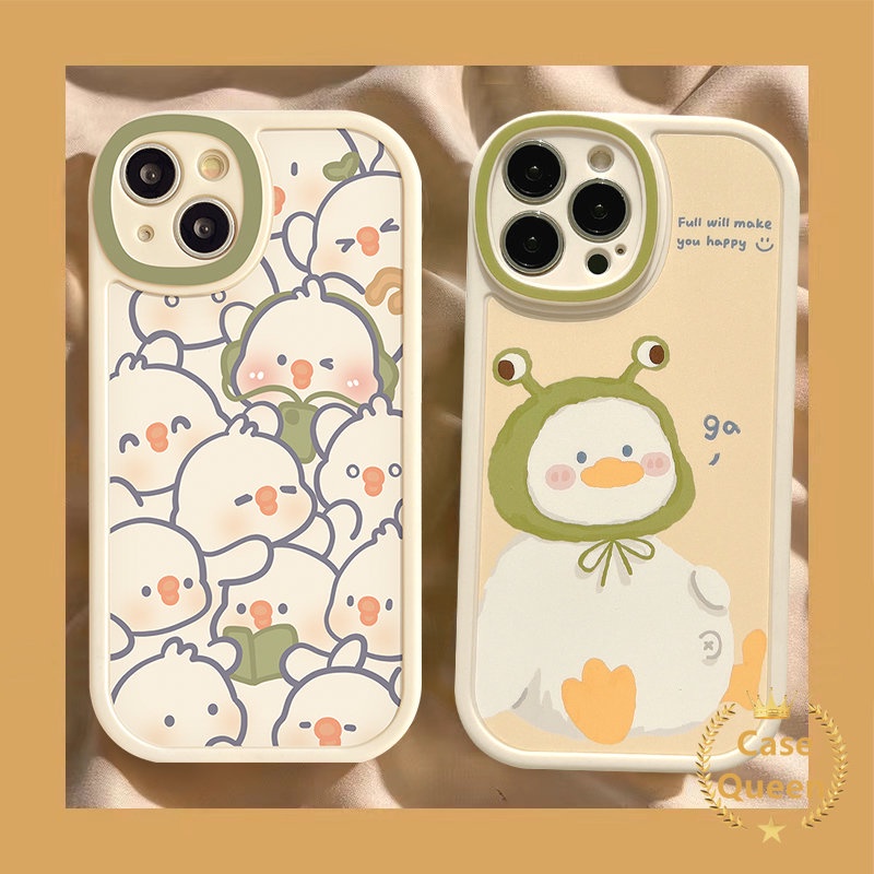 Casing Ponsel Perlindungan Lensa Oval Kompatibel Untuk IPhone 11 Pro Max12 14 13 Pro Max8 7 Plus XR XS X Max 6s 6 Plus SE 2020 Plus INS Fashion Lucu Kartun Bebek Lembut TPU Cover