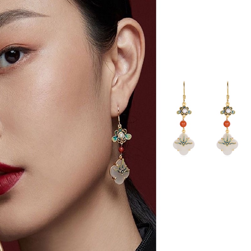 S925 Sterling Silver Oriental Dicat Enamel Anting-Anting Perempuan Desain Kuno Anting-Anting Gaya Cina Cheongsam Telinga Perhiasan Hadiah