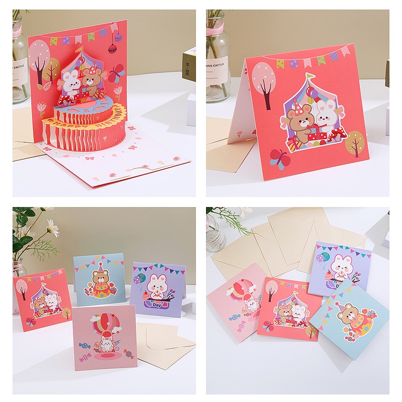 3d Happy Birthday Card Pop Up Greeting Kartu Lucu Kue Ulang Tahun Postcards Hadiah Liburan Dengan Amplop