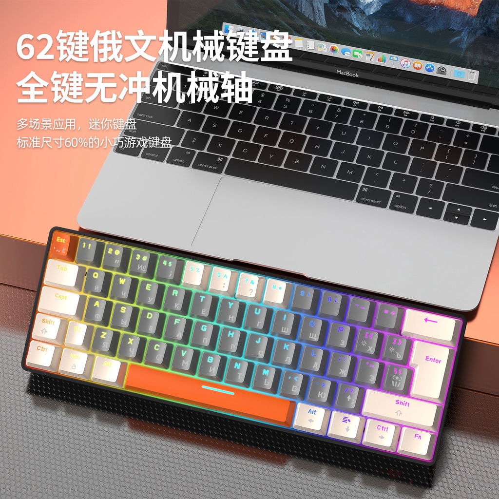 Freewolf T60 Mekanikal Keyboard Rusia Permainan Keyboard Russian Glow Notebook Keyboard
