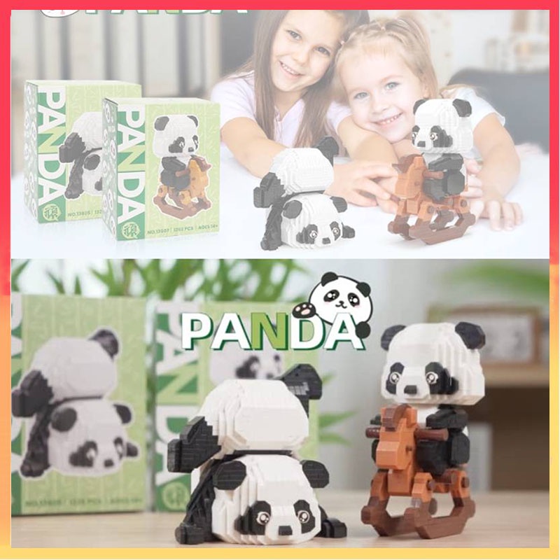 Set Panda Lucu Hewan Mini Micro Building Blocks Mainan Batu Bata DIY Untuk Anak