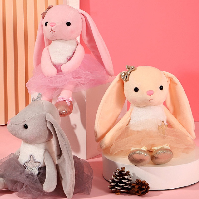 Balet Bunny Boneka Lucu Mainan Mewah Untuk Anak Perempuan Lembut Dan Cuddly Abu-Abu, Kulit, Pink, Kelinci Putih Dan