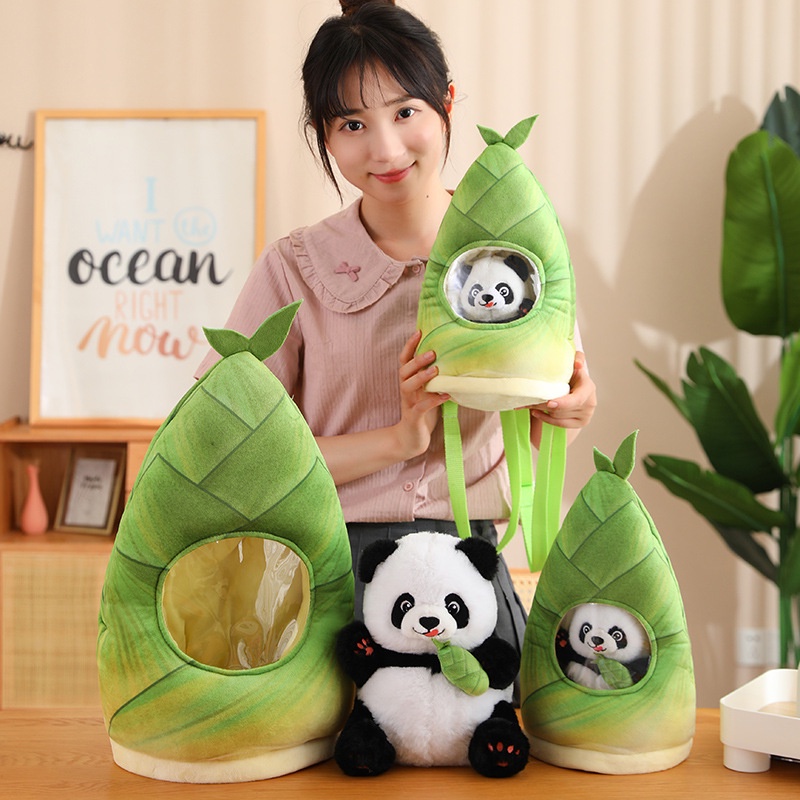 Plush Panda Lembut Dan Cuddly Dengan Dua Mainan Menggemaskan Pucuk Bambu Dan Panda