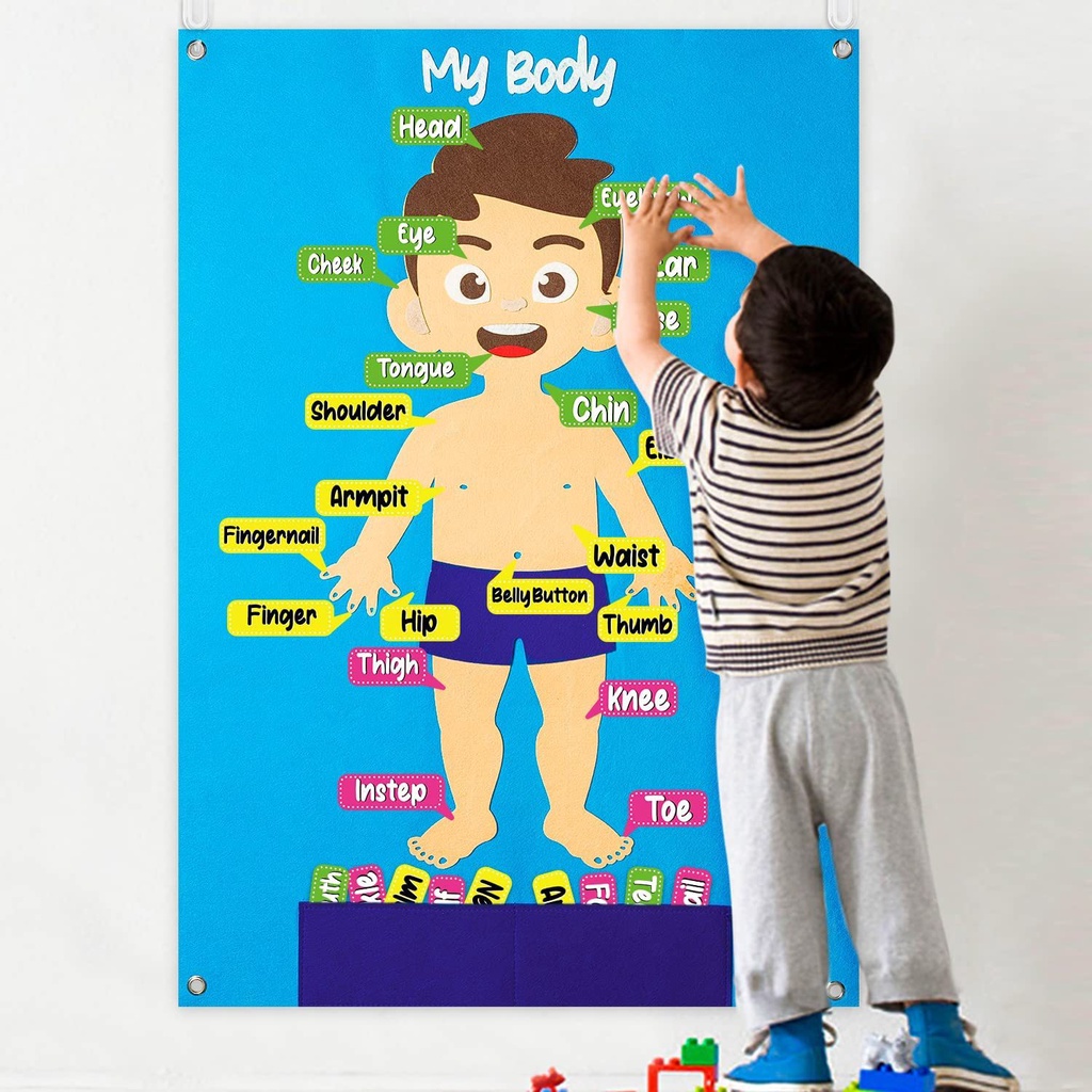 Mainan Edukasi Dini Cognisi Tubuh Anak Gantung felt board magic stickers