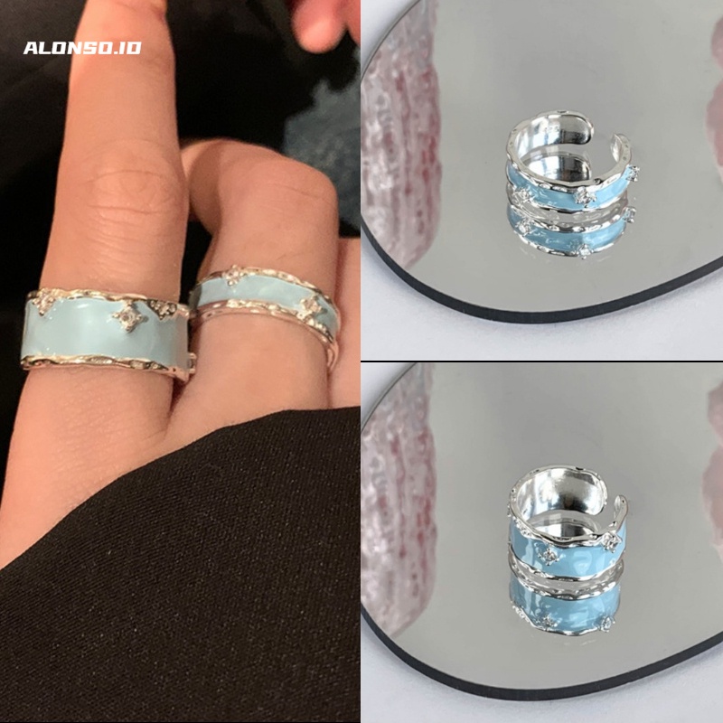 Cincin Biru Langit Aksesoris Pasangan Pasang Cahaya Mewah Sederhana Fashion