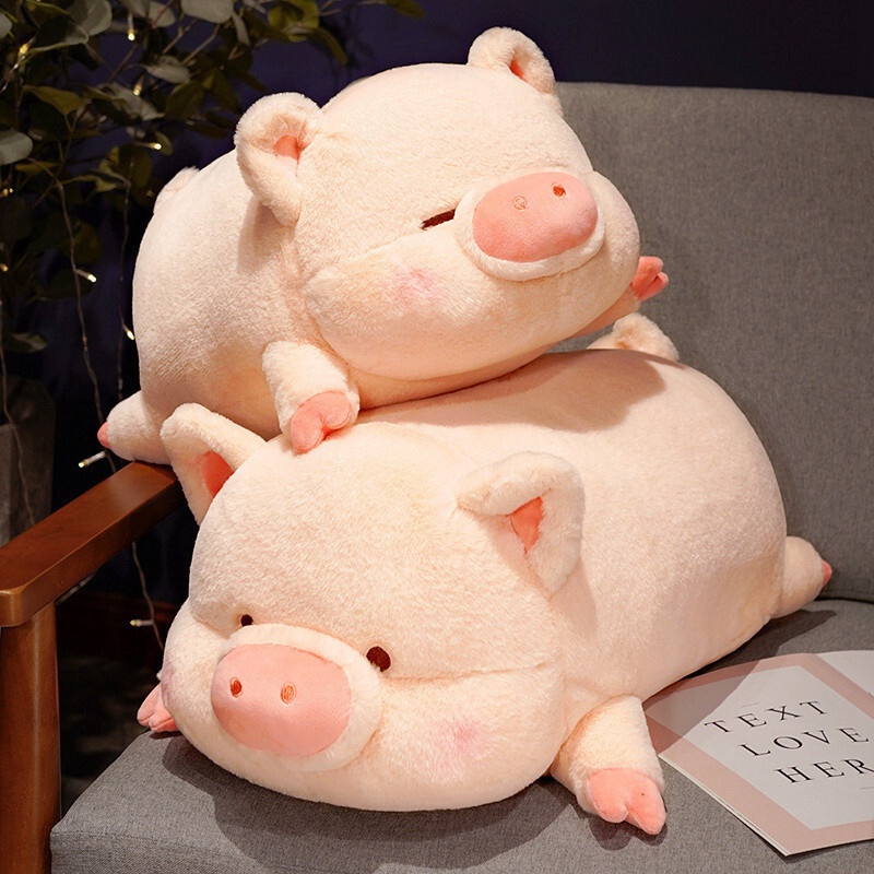 Adorable Sleeping And Awake Pink Pig Stuffed Animal Bantal Untuk Anak Bahan Lembut Pendek Mewah 40cm