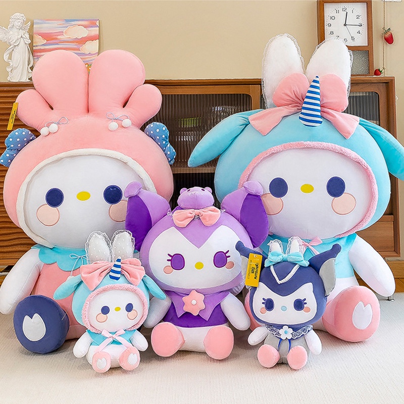 Boneka Plush Bunny Peneduh Bunga Cantik, Kemasan Jaring, Cocok Untuk Pajangan