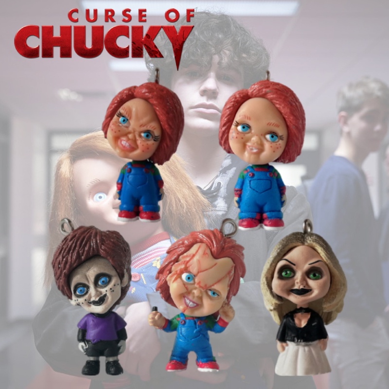 Boneka Gantungan Kunci Chucky Film Lifelike Set 5pcs Patung PVC Posable