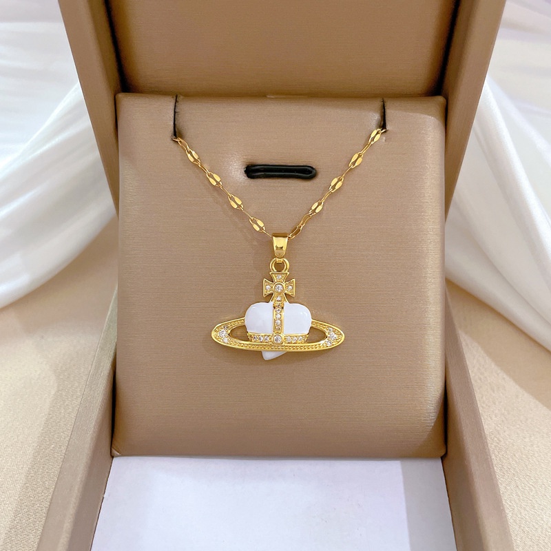 Xiaoboacc Titanium Steel Berlian Penuh Cinta Kalung Untuk Wanita Mewah Berlapis Emas Hati Klavikula Rantai Perhiasan