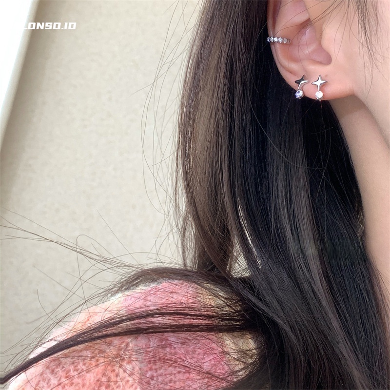 Anting Enam Potong Cinta Pink Aksesoris Temperamen Versi Korea