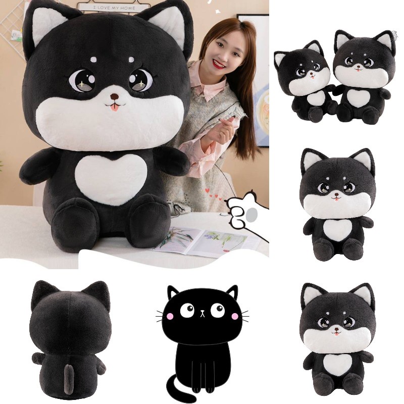 Bantal Boneka Kucing Hitam Lembut Dan Halus Kartun Plush Cocok Untuk Anak Pendamping Hebat Untuk Tidur Dan Santai