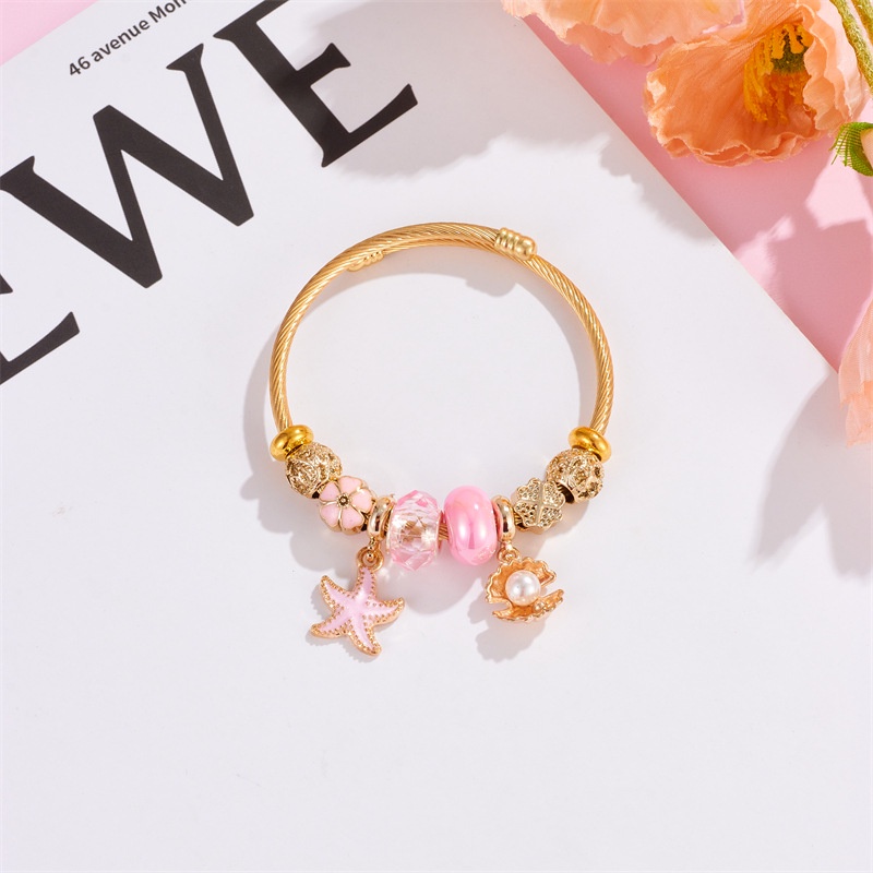 Xiaoboacc Gelang Emas Anti Karat Untuk Wanita Fashion Bintang Laut Open Beads Bangles