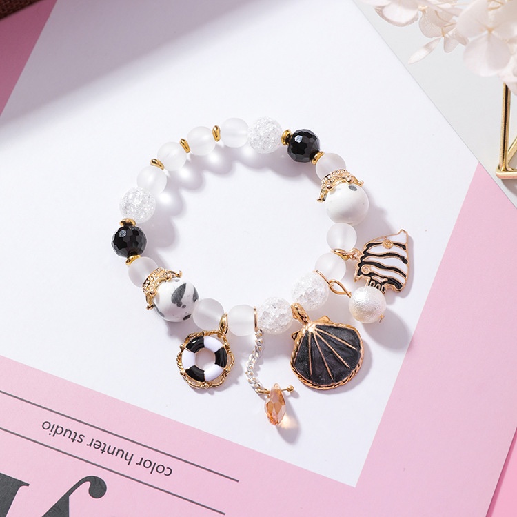 Xiaoboacc Gelang Manik-Manik Kristal Warna-Warni Shell Gaya Laut Fashion Wanita