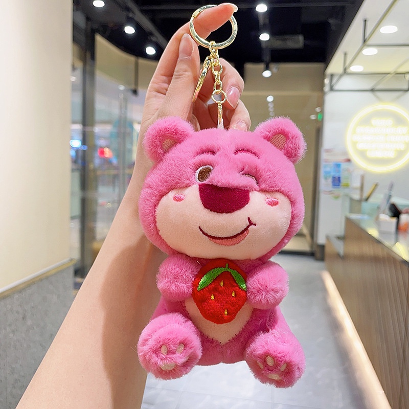 Gantungan Kunci Strawberry Bear Mewah Pendek Menggemaskan Untuk Dan Ransel