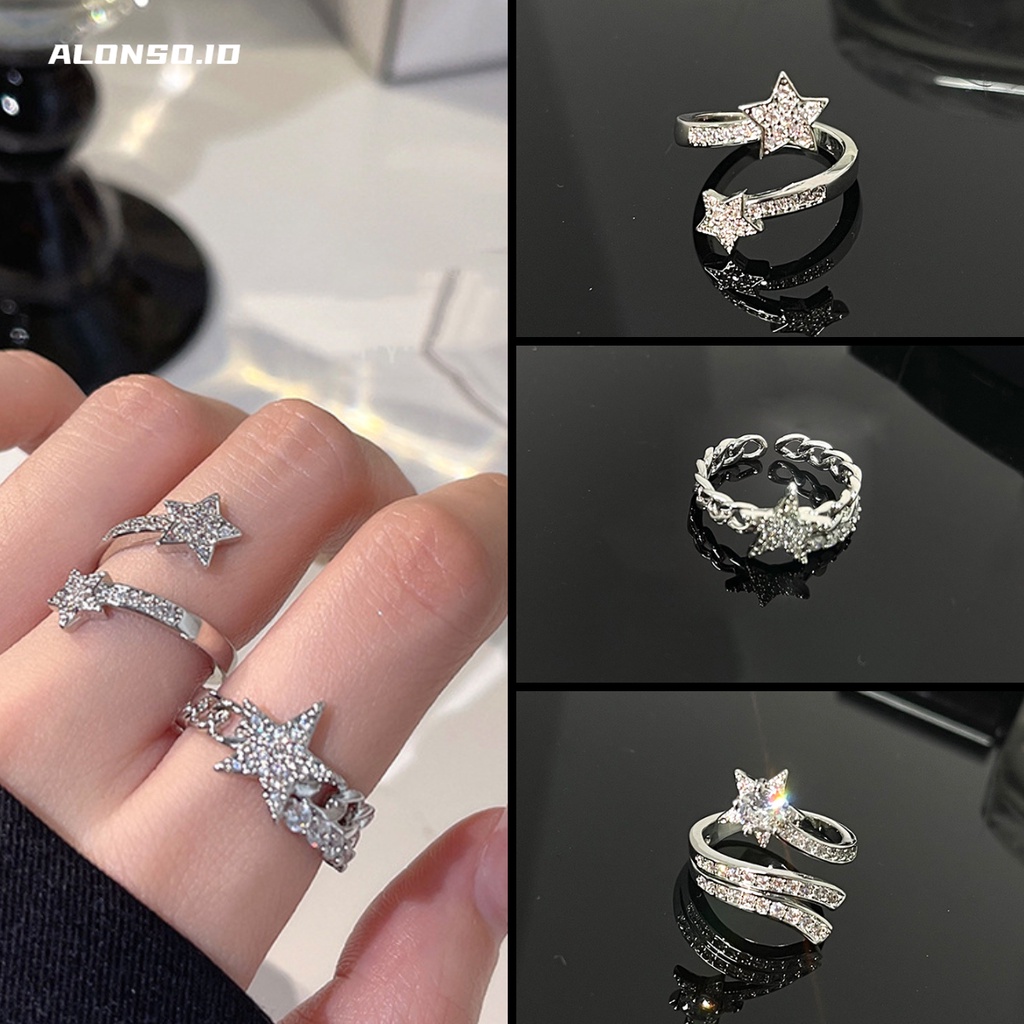 Cincin Bintang Zirkon Aksesoris Kepribadian Mewah Ringan Harajuku