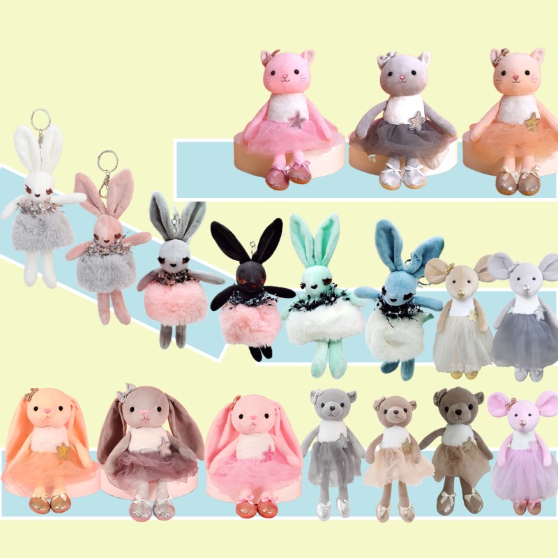 Balet Bunny Boneka Lucu Mainan Mewah Untuk Anak Perempuan Lembut Dan Cuddly Abu-Abu, Kulit, Pink, Kelinci Putih Dan