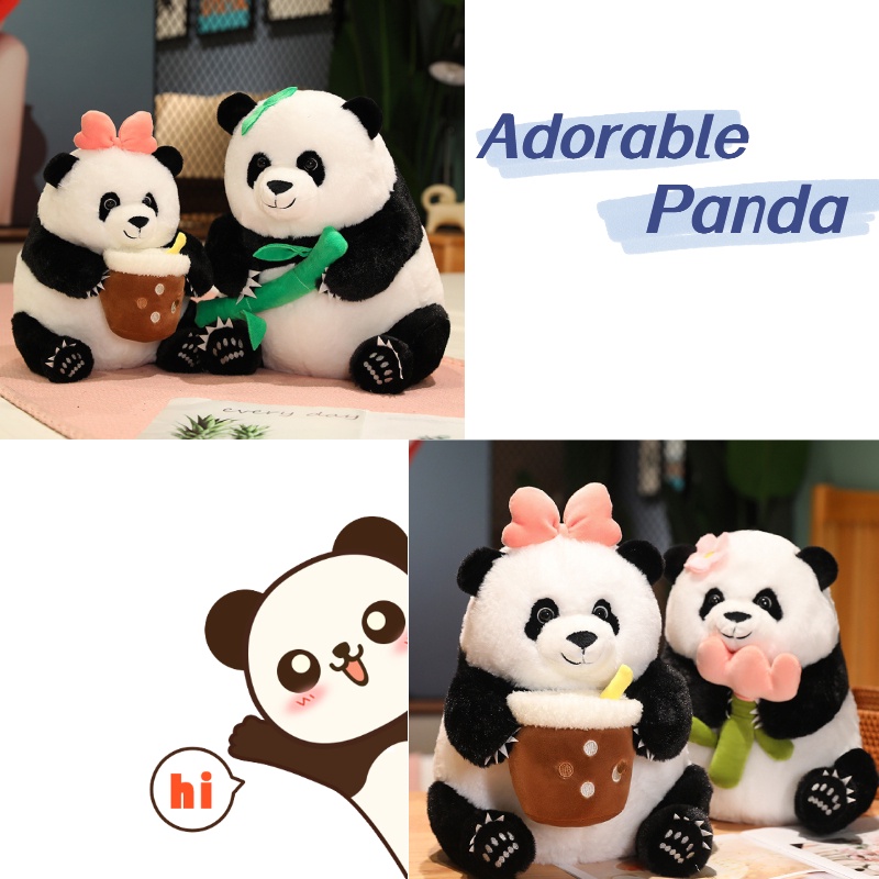 Mainan Lunak Panda Yang Lucu Dan Berbulu Cocok Untuk Gifting Atau Mengumpulkan Tersedia Tiga Ukuran Dan Warna