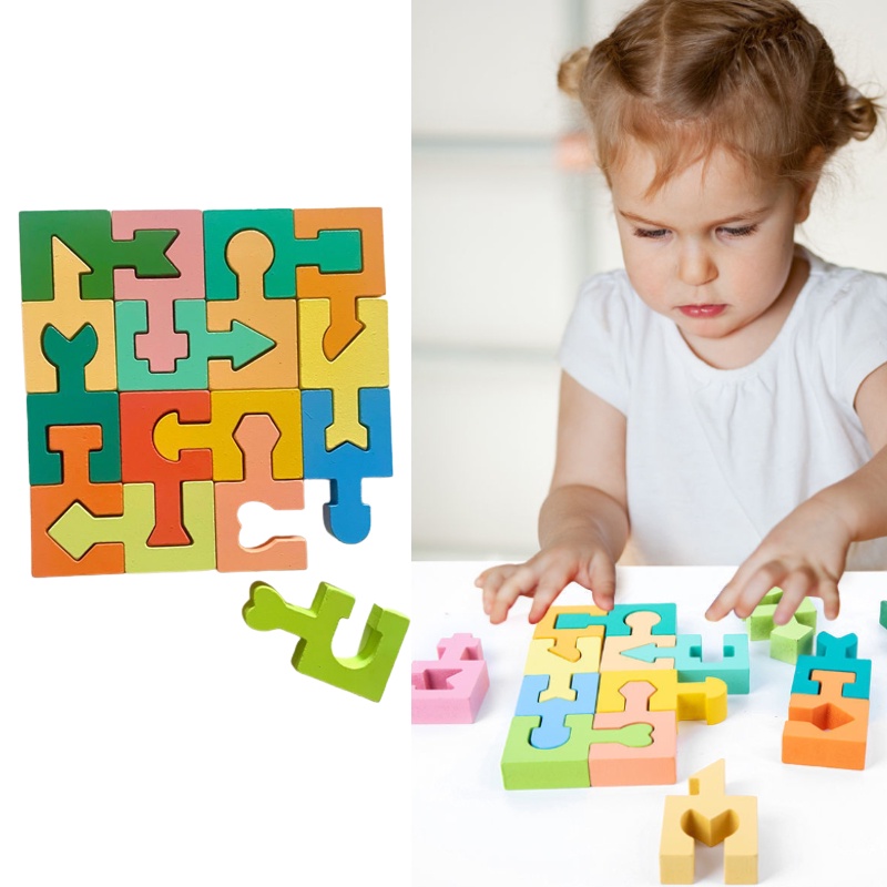 Dc 16-piece Shape-matching Puzzle Blocks Untuk Anak-Anak Mendorong Kreativitas Dan Solusi Masalah