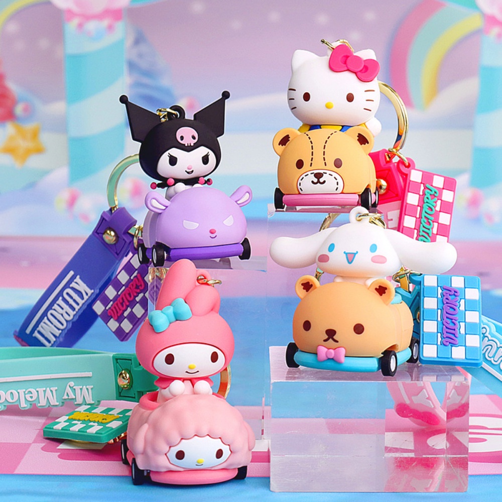 Gantungan Kunci Mobil Kartun Lucu Kuromi Cinnamoroll Boneka Key Ring Sanrio Lovers Tas Liontin Hadiah Teman